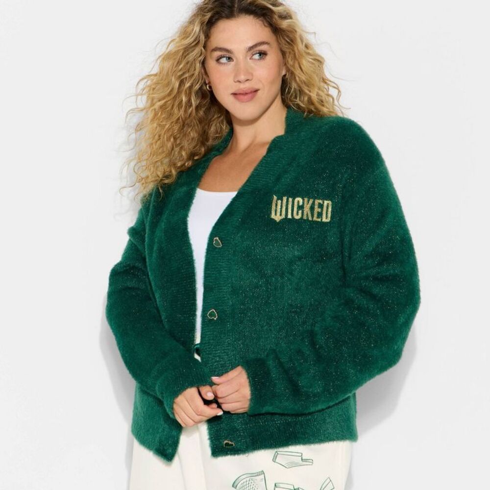 Wicked x Katie Kime Women's Logo Graphic Cardigan - Emerald Green 3X